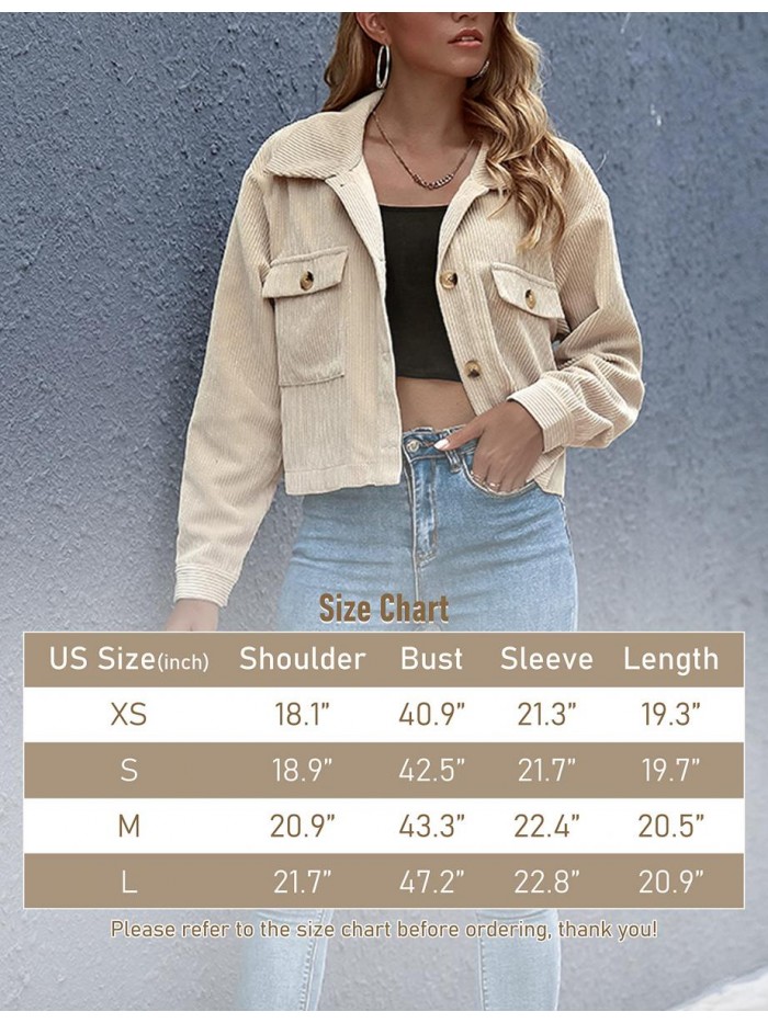 Women's Fashion Cute Cropped Corduroy Shirt Jacket Shackets 