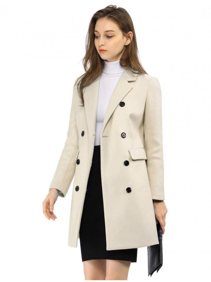 K Women's Winter Coat Elegant Notched Lapel Double Breasted Trench Coat 