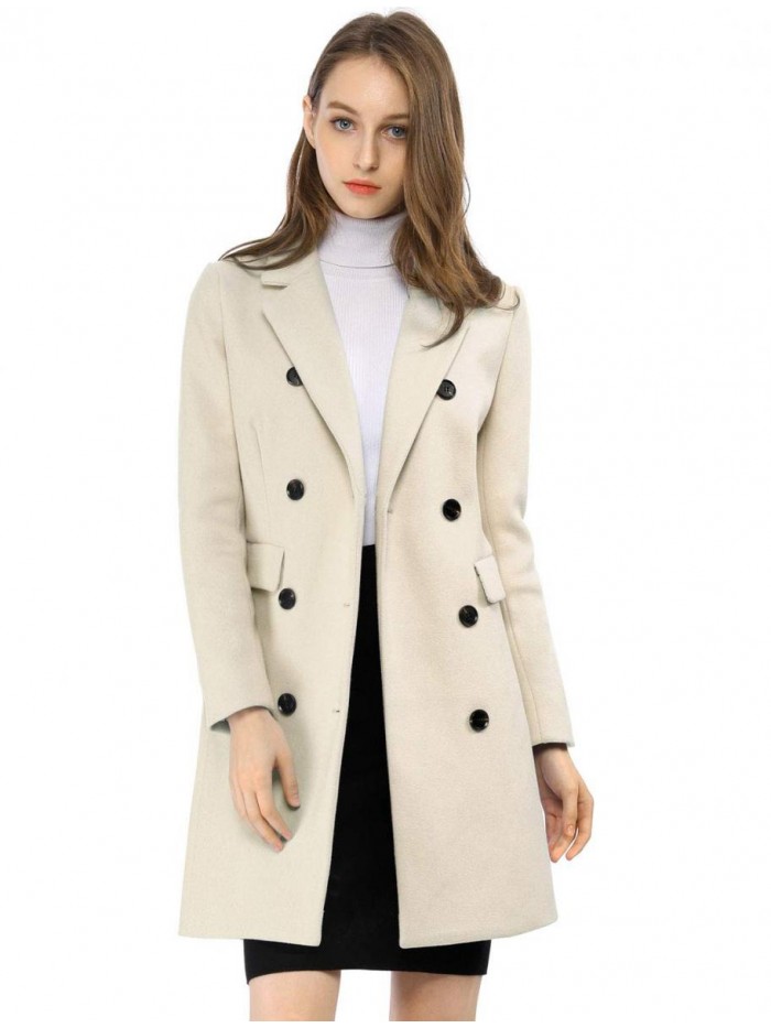 K Women's Winter Coat Elegant Notched Lapel Double Breasted Trench Coat 