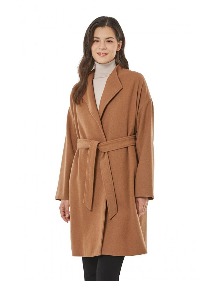 You Be Women's Wool Belted Wrap Relaxed Fit Coat 