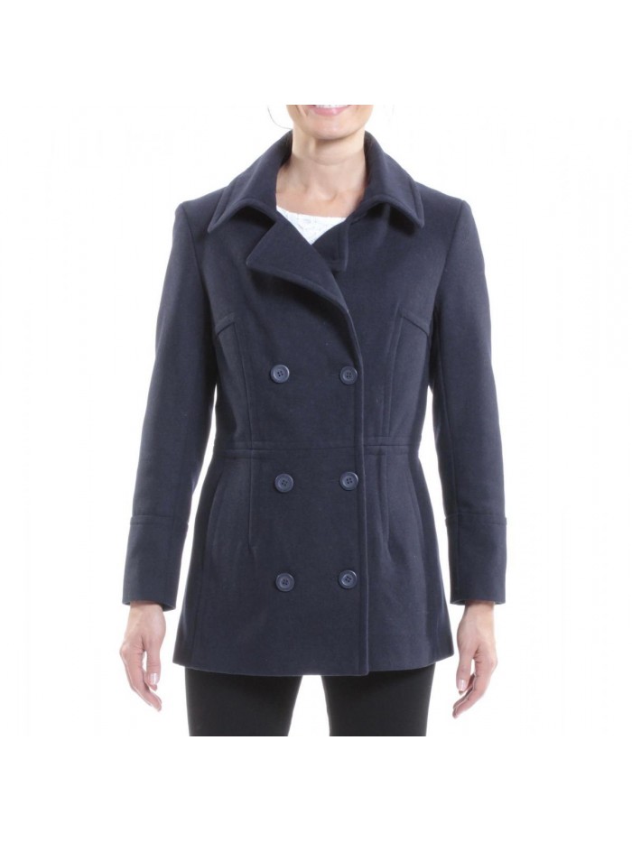 Swiss Emma Womens Peacoat Double Breasted Overcoat 3/4 Length Wool Blazer 