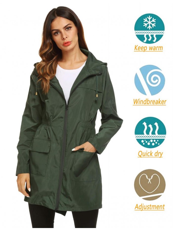 Women Waterproof Lightweight Rain Jacket Active Outdoor Hooded Raincoat 