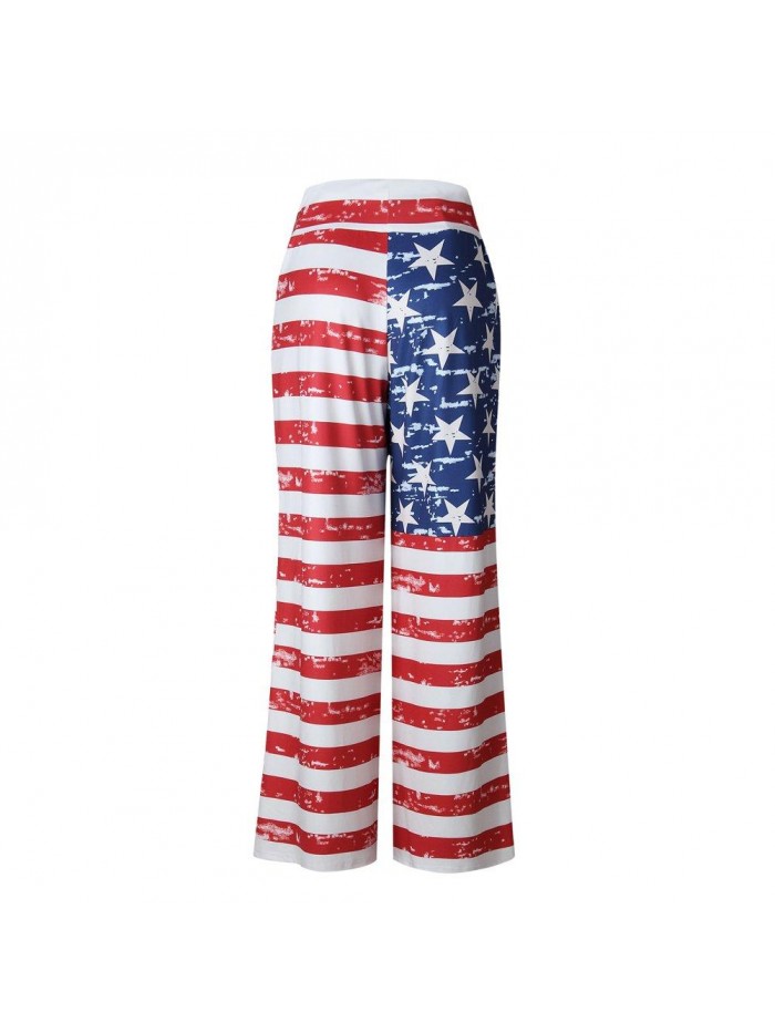 of July Women's American Flag Drawstring Wide Leg Pants Leggings 