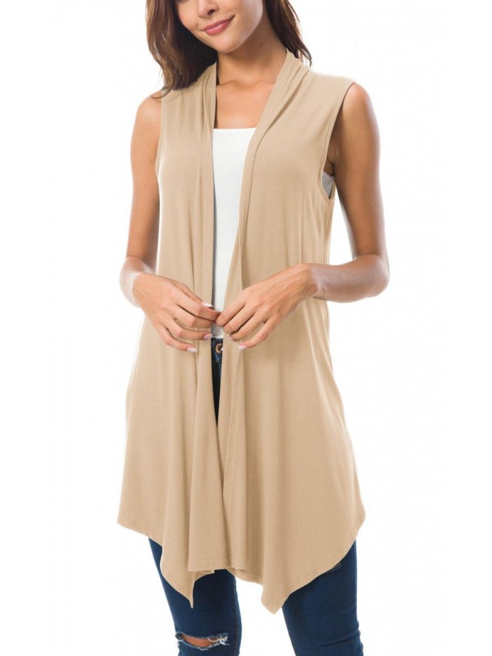 Sleeveless Draped Open Front Cardigan Vest Asymmetric Hem 