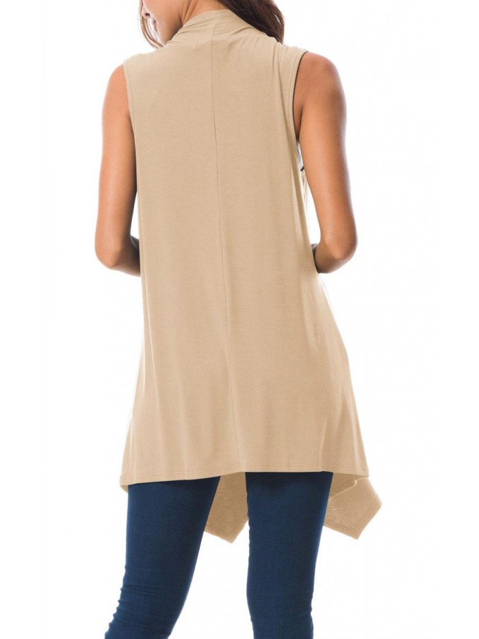 Sleeveless Draped Open Front Cardigan Vest Asymmetric Hem 