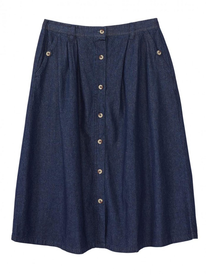 Women's Denim Button-Front Skirt – Cotton Midi Skirt w/Elastic Waist 