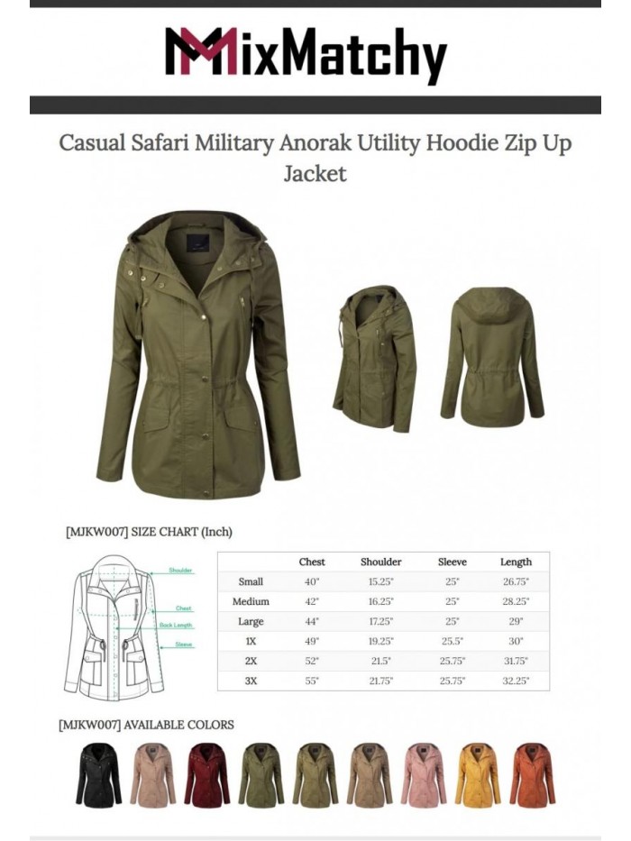 Women's Casual Lightweight Military Safari Anorak Utility Hoodie Jacket 