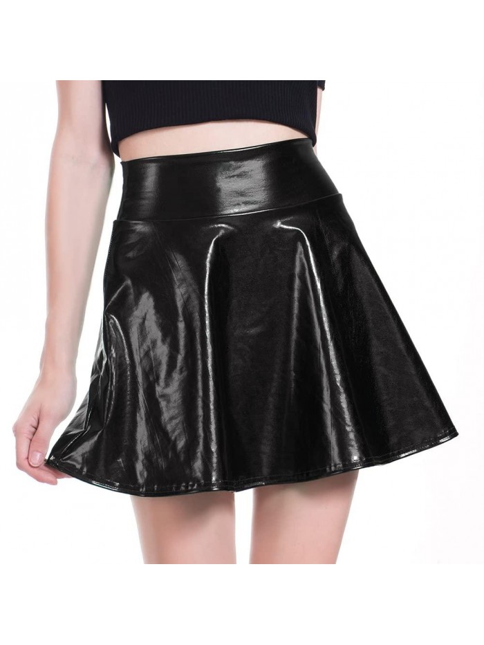 Women's Metallic Skirt Shiny Holographic Y2k Party Flared Pleated Skater Skirts 