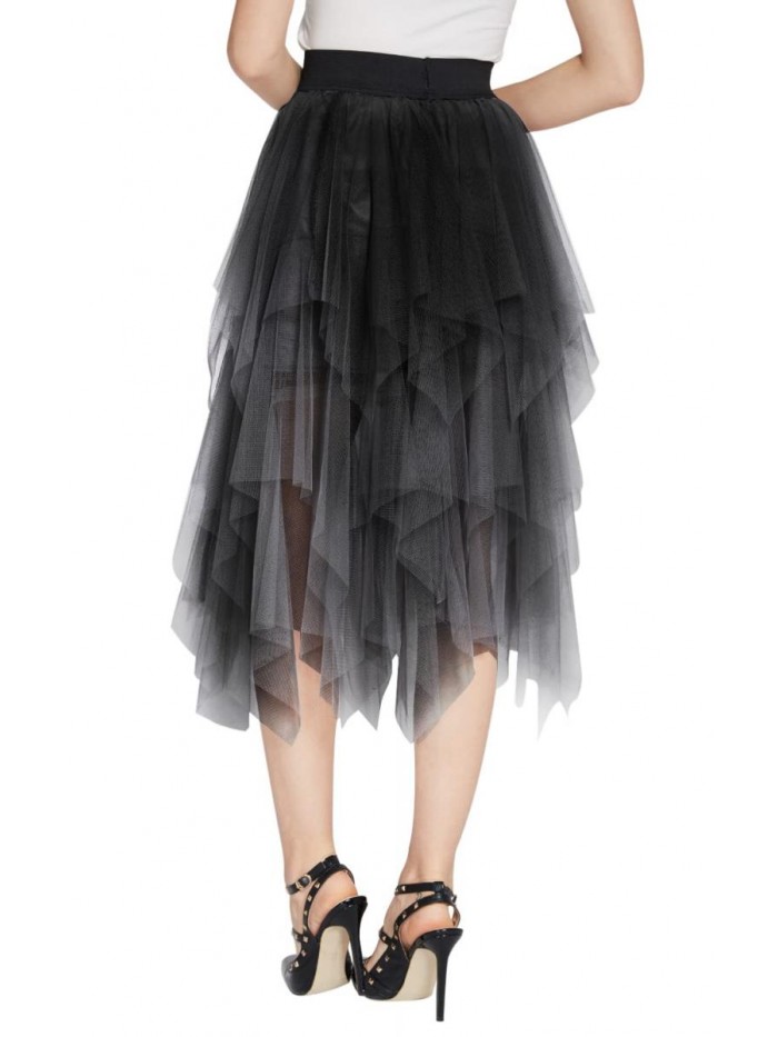 Elegant Mesh Layered Tulle Skirt Sheer Tutu Midi Skirt 