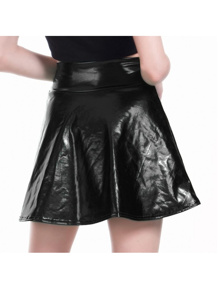 Women's Metallic Skirt Shiny Holographic Y2k Party Flared Pleated Skater Skirts 