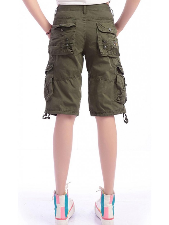 Women's Casual Loose Fit Multi-Pockets Twill Bermuda Cargo Shorts 