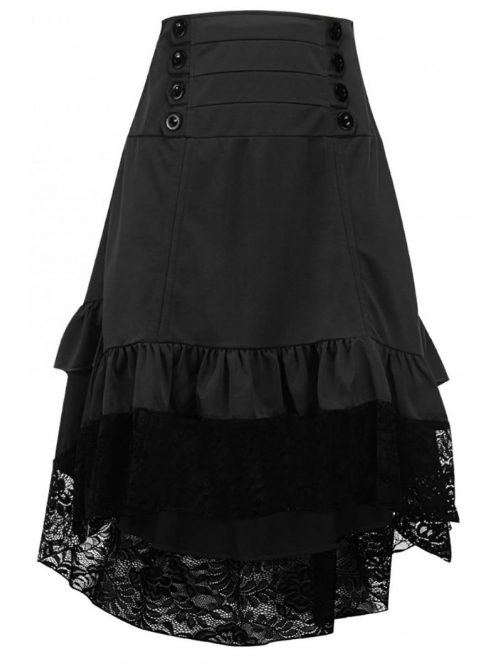 Fashion Womens Gothic Steampunk Skirt Asymmetrical High Low Dress 