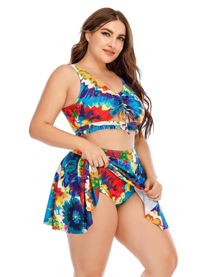 Women's Plus Size Strappy Tropical Leaf Cutout Swimdress Swimsuit 