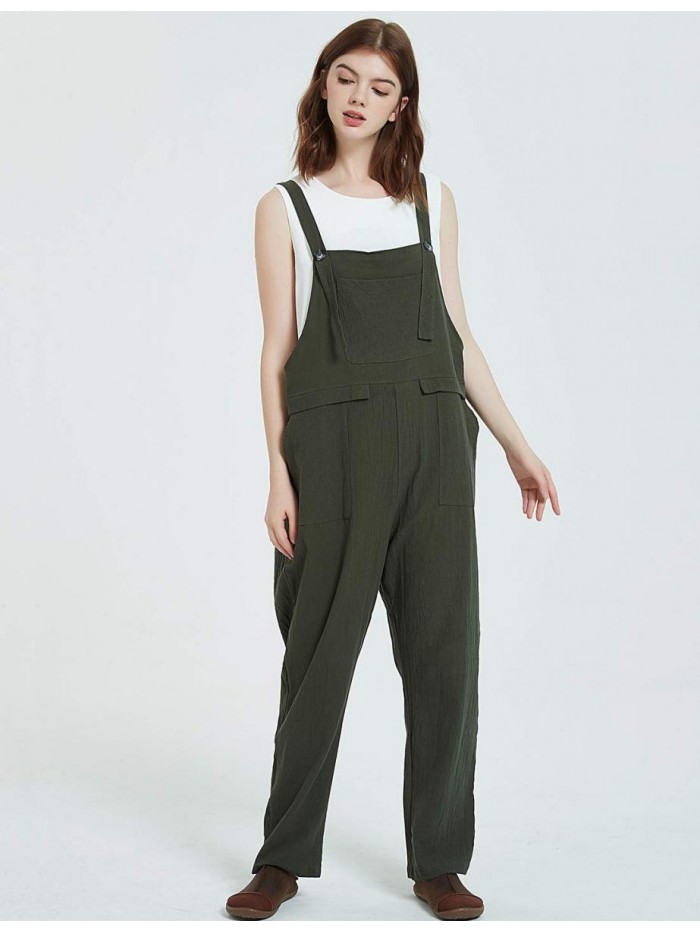 Women's Fashion Baggy Loose Linen Overalls Jumpsuit 