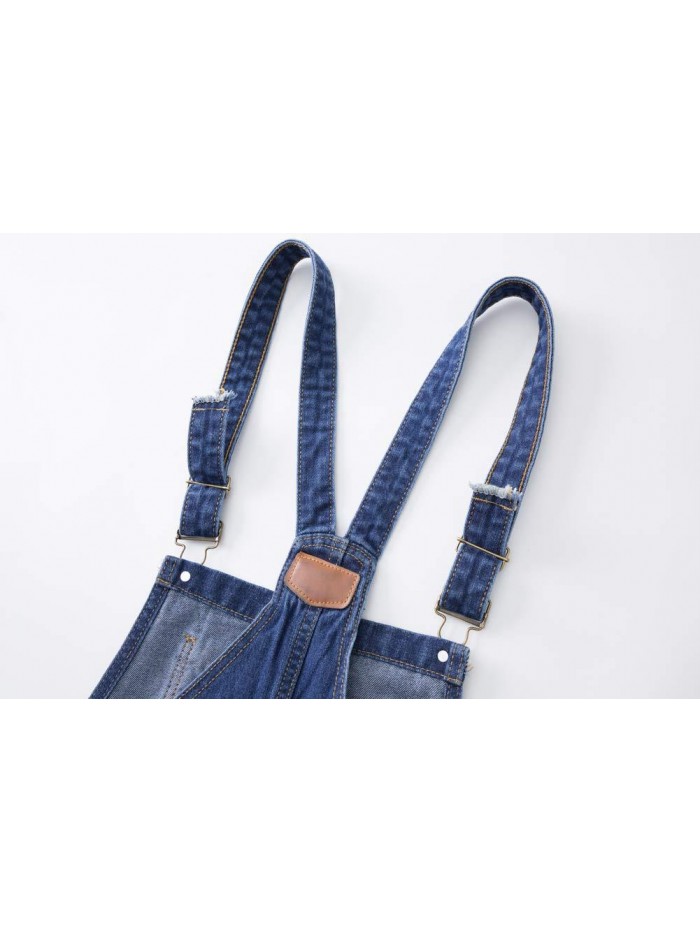 Women's Adjustable Strap Ripped Denim Overalls 