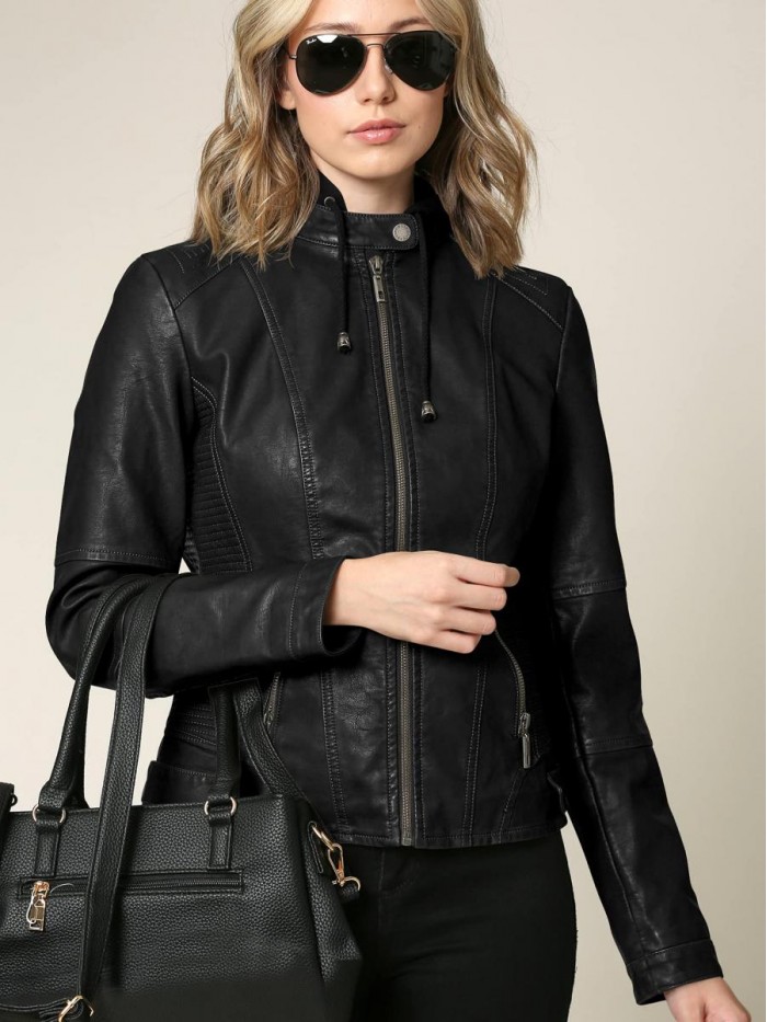 and Love Women's Removable Hooded Faux Leather Jacket Moto Biker Coat 