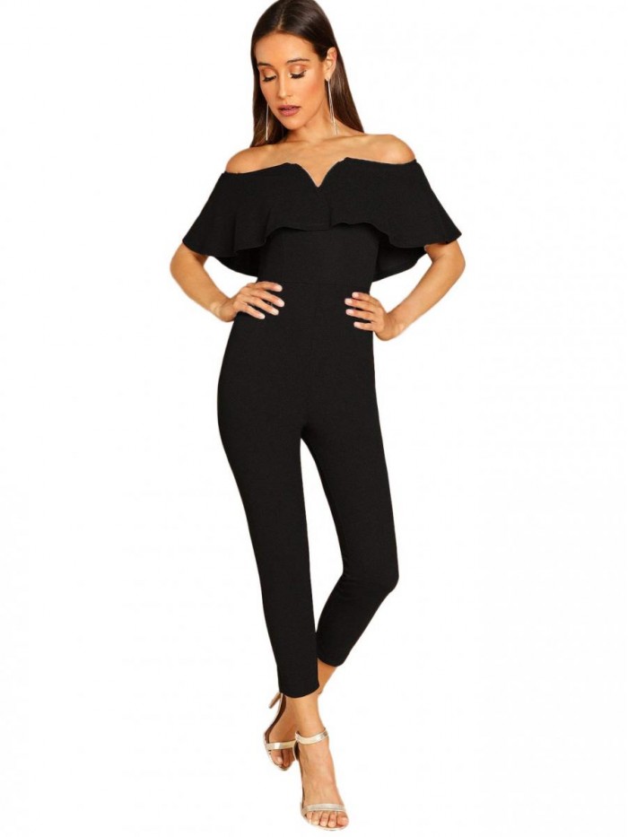 Women's Elegant Off Shoulder Ruffle High Waist Long Jumpsuit 