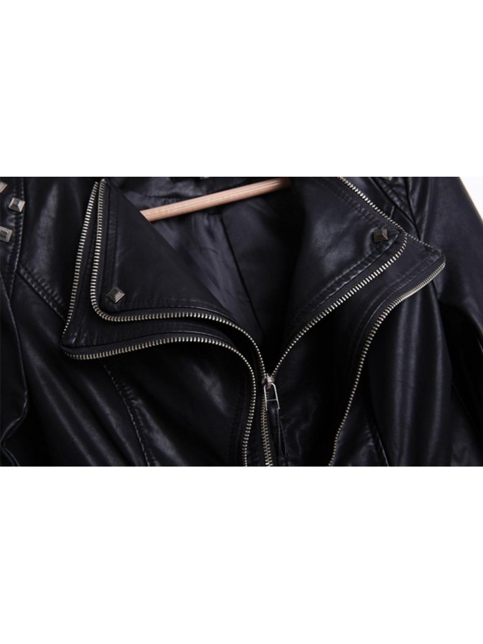 Women's Fashion Studded Perfectly Shaping Faux Leather Biker Jacket 