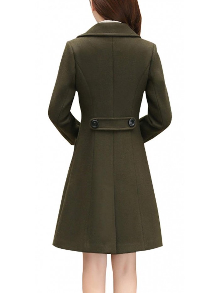 Women Elegant Notched Collar Double Breasted Wool Blend Over Coat 