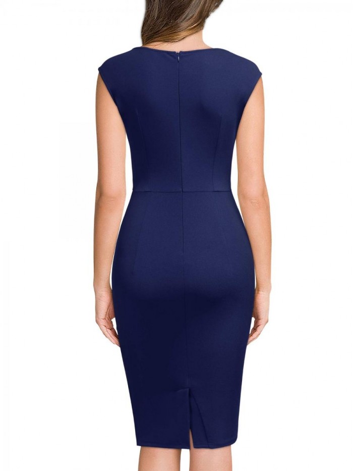 Women's Retro Ruffle Style Slim Work Pencil Dress 