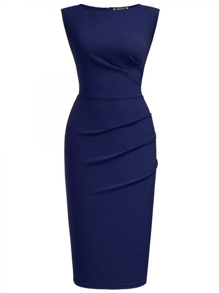 Women's Retro Ruffle Style Slim Work Pencil Dress 