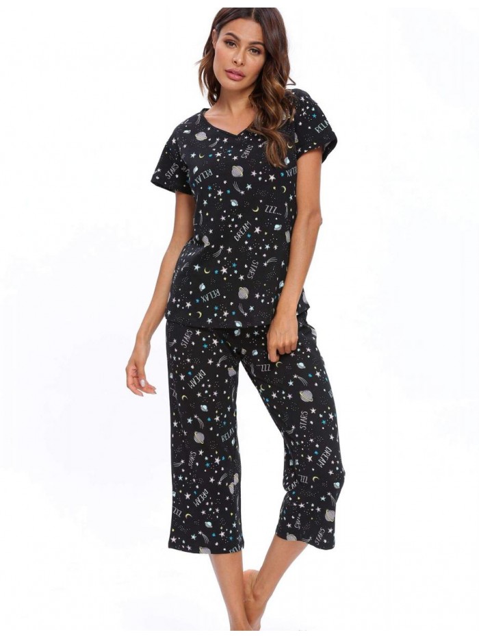 Women's Sleepwear Tops with Capri Pants Pajama Sets 