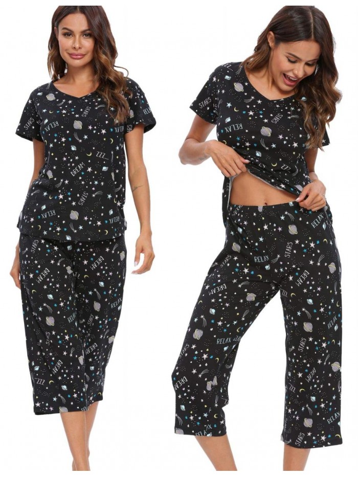 Women's Sleepwear Tops with Capri Pants Pajama Sets 