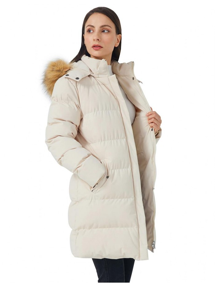 Women's Winter Thicken Puffer Coat Warm Jacket with Fur Removable Hood 