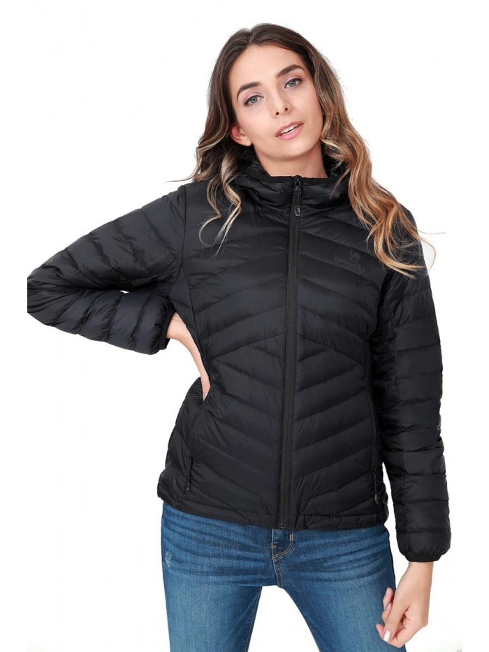 CROWN Women’s Lightweight Hooded Down Jacket Packable Puffer Insulated Coats 