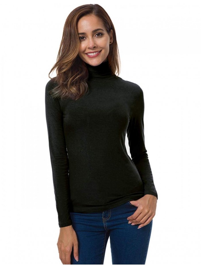 Womens Long Sleeve Turtleneck Lightweight Slim Active Shirts 