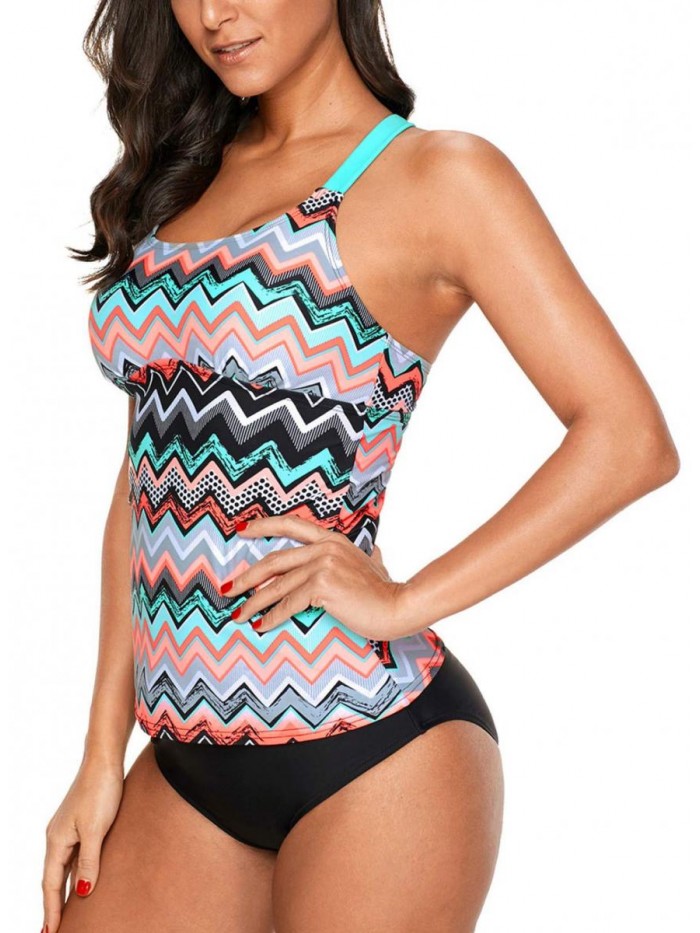 Dokotoo Womens Striped Print Racerback Tankini Swim Top No Bottom (S-XXXL)