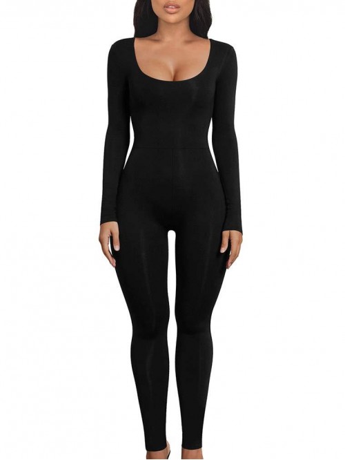 Women's Sexy Bodycon Long Sleeve Scoop Neck One Pi...