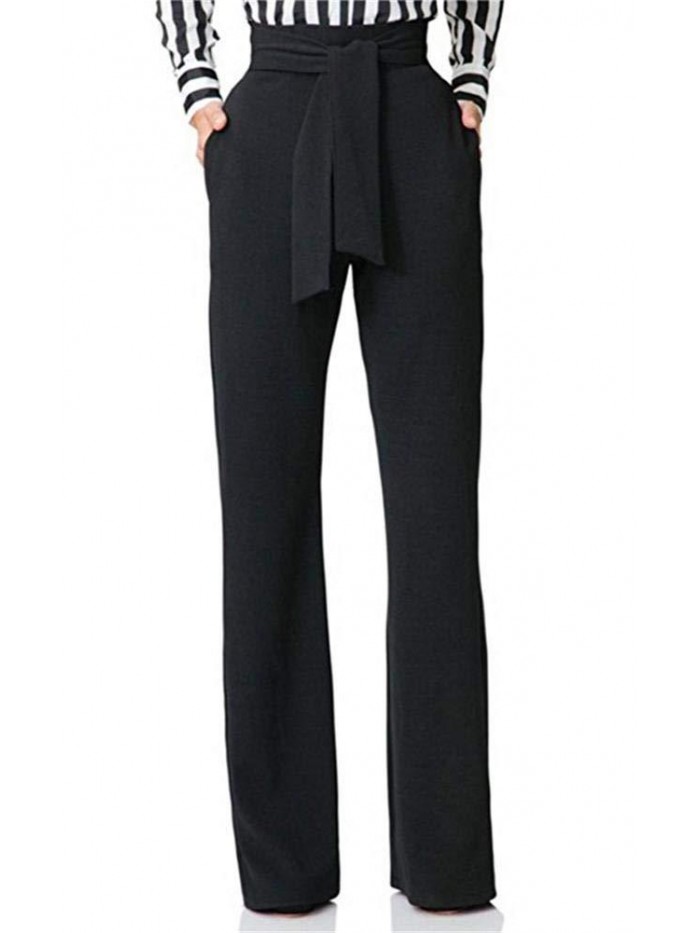 Women's Stretchy High Waisted Wide Leg Button-Down Pants 