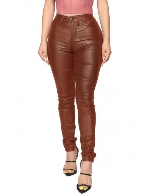 Womens High Waisted Stretch Faux Leather Pants PU ...