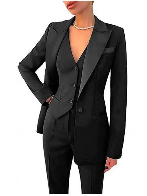 3 Piece Office Work Suit Blazer Vest Pants Busines...