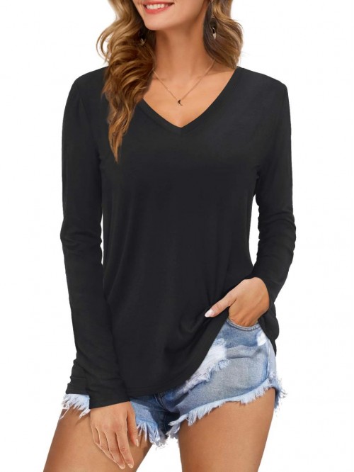 Womens Tshirts V Neck Short/Long Sleeve Tops Tee S...