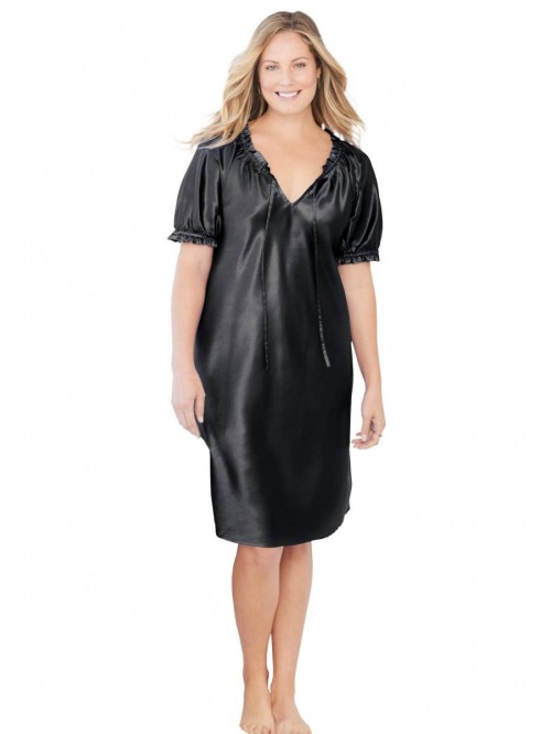 Women's Plus Size Satin Peasant Sleepshirt 