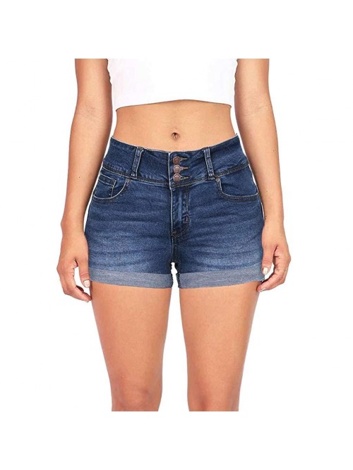 Denim Shorts Summer Mid Waist Rolled Hem Distresse...