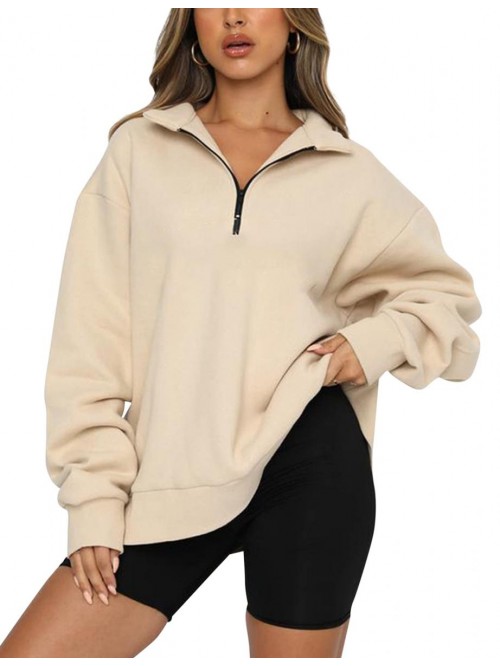 Womens Half Zip Sweatshirt Oversized Long Sleeve C...