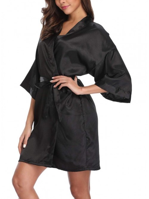 Women's Pure Color Silk Kimono Short Robes for Bri...