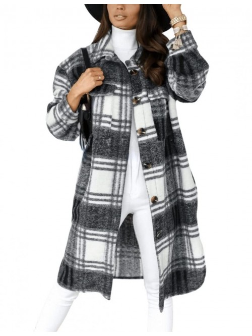 Women's Plaid Shacket Brushed Flannel Shirt Jacket...