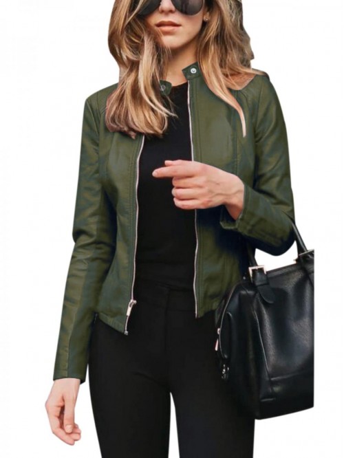 Women's Faux PU Leather Jacket Zipper Motor Biker ...