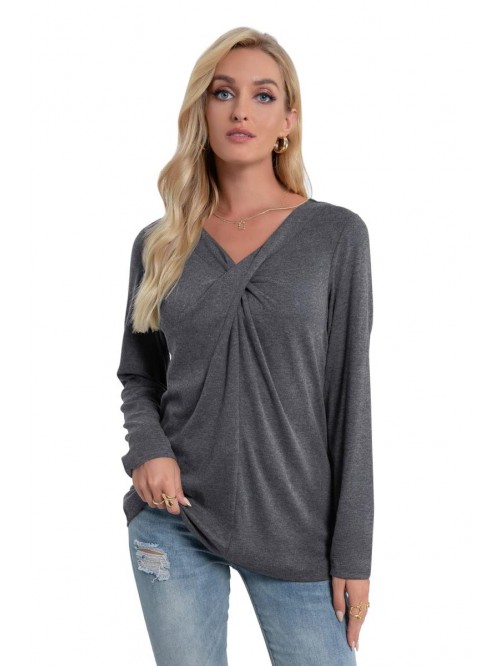 Womens Long Sleeve V Neck T Shirts Casual Cross Ne...