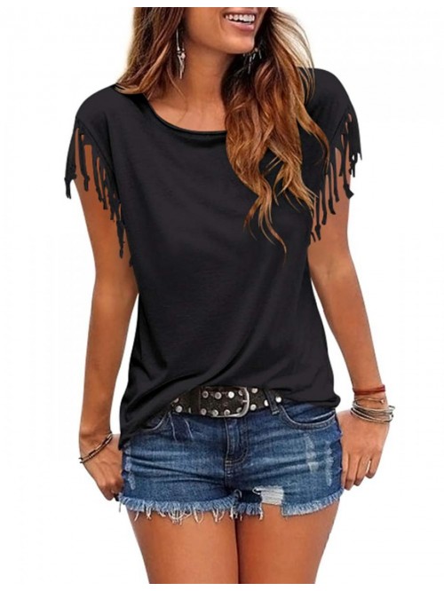 Women's Tassel Short Sleeve Round Neck T-Shirt Top...