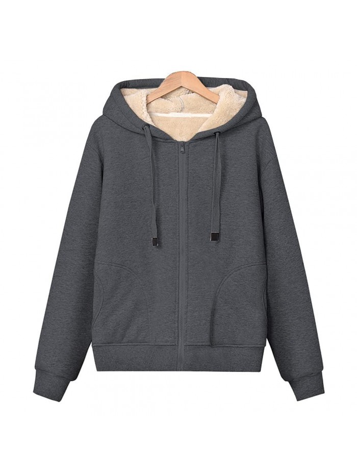 Women's Zip Up Sherpa Lined Drawstring Hoodie Sweatshirts Casual Coats 