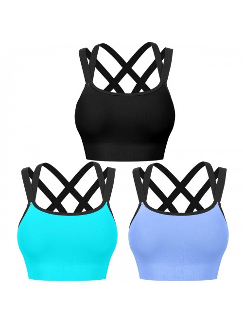 Strappy Sports Bras for Women, Padded Cross Back S...