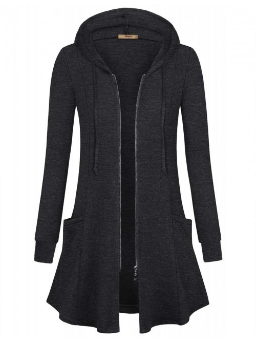 Womens Zip Up Long Hoodie Jacket Tunic Sweatshirt ...