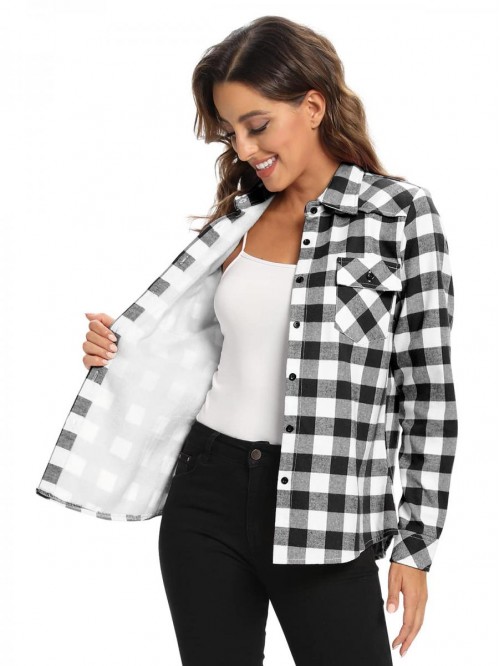 Women's Flannel Shirts Plaid Shacket, Long Sleeve ...