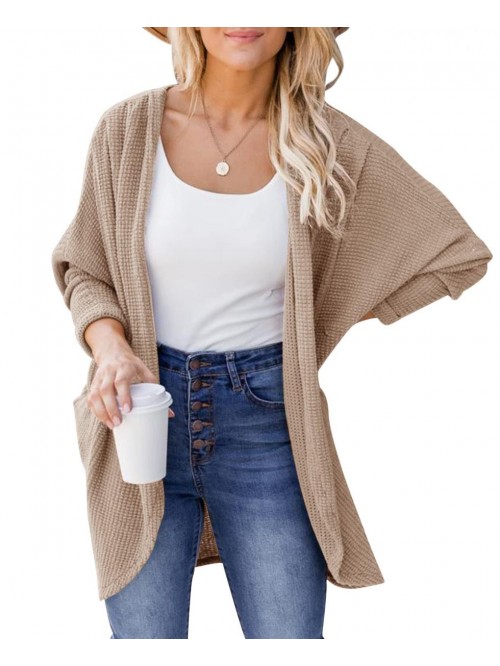 Women's Waffle Knit Batwing Long Sleeve Cardigan O...