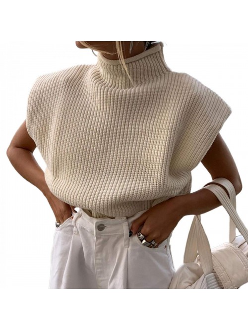 Women’s Knit Sweater Vest Turtleneck Sleeveless ...